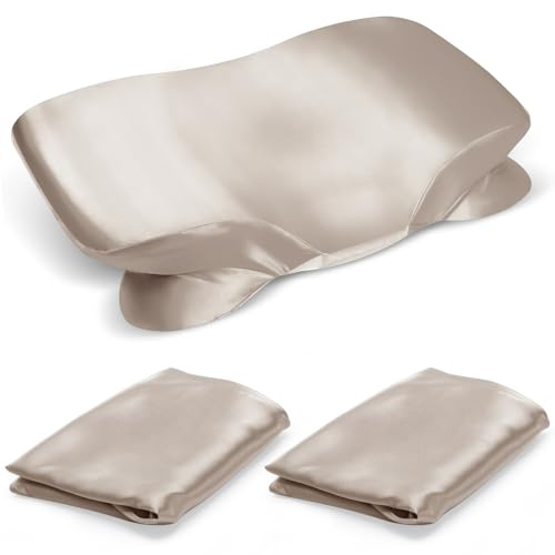 2er-Pack Satin-Kissenbezüge für Memory Foam Kissen, nackenstützkissen Kissenbezug 40 x 60 cm, Glatt & Weich mit Unsichtbarem Reißverschluss, Farbe Champagner