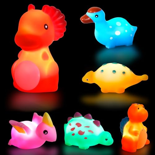Jiosdo Badewannenspielzeug, 6 Stück Dinosaurier Badespielzeug mit Licht | LED Badewannen Spielzeug Kinder, Badespielzeug Baby ab 1 2 3 Jahr, Leuchtet Wasserspielzeug Bath Toys Sensorik Spielzeug