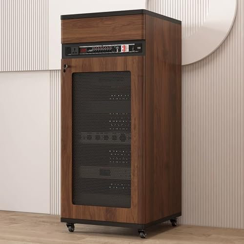 YHWKGZ Rack Hi Fi, con Ripiani Regolabili in Altezza e Ruote, Rack Audio Traspirante bifacciale, Cabinet Audio Hi Fi for teatro Professionale, Mobile Stereo Hi Fi con Barra a U(Brown)