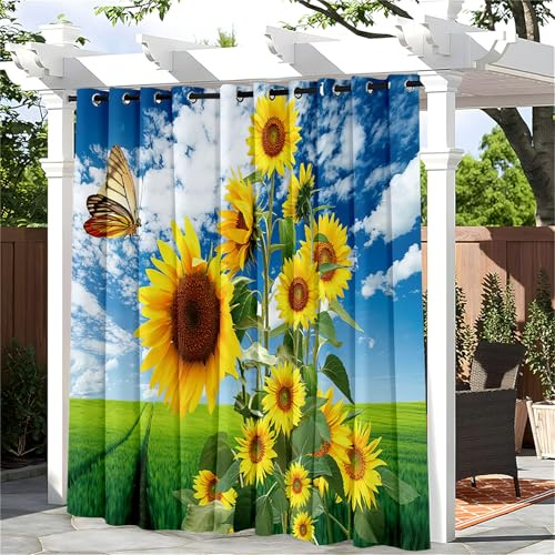 Hiseng Tende Gazebo per Esterno Impermeabili, Motif Girasole 3D Tende da Esterno con Occhielli Tenda per Balcone Idrorepellente 1 Pezzo Tenda Oscurante Termica (180x213cm,Helianthus)