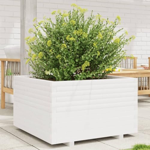 LAPOOH Pflanzkübel Weiß 80x80x49,5 cm Massivholz Kiefer, Blumentopf Gross, Blumenkasten Balkon, übertopf, Pflanzkasten, Flowerpot, Kräuterbeet Für Die Küche, Vertikalbeet - 3282530