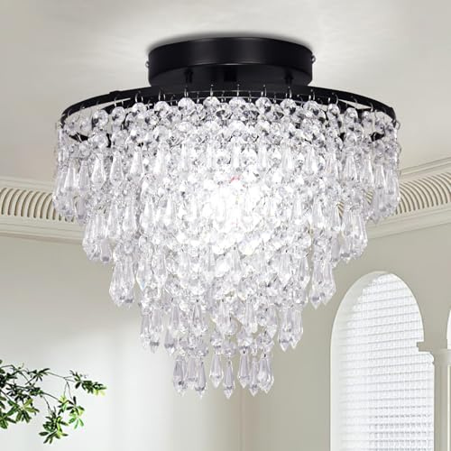 FRIXCHUR Kristall-Kronleuchter Schwarz 30 cm 5-stufig E27