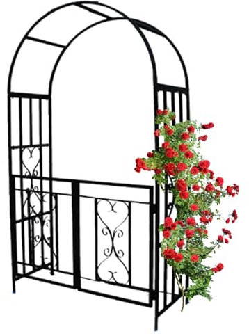Arche de Jardin avec Portail 210x114x52cm, tonnelle Jardin Métal Robuste Plantes Grimpantes Arche Treillis Cour Patio Extérieur Mariage décoration Vignes Roses Support d'escalade(Black)