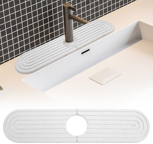 TNSLAND Abtropfmatte Spüle Wasserhahn Spritzschutz, Wasserhahn Matte, Stone Mat Wasserhahnschutz & Abtropfmatte Wasserhahnmatte Sink Mat für Küche und Badezimmer Inklusive Sandpapier Hellgrau 40x10cm