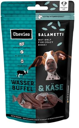 Chewies SALAMETTI Wasserbüffel & Käse Hundeleckerli getreidefrei, mit Protein, ohne Zucker & schonend luftgetrocknet, reich an Vitaminen & Mineralstoffen (9 x 60g)