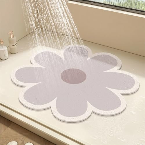 Duschmatte Rutschfest Pvc Badewannenmatte Badezimmerteppich Set Badematten Set Badewannenmatte Rutschfest mit Ablauf, Luffa-Badematte Schnell Trocknend für Badezimmer, Nassbereich, Badewanne(Gray,60cm