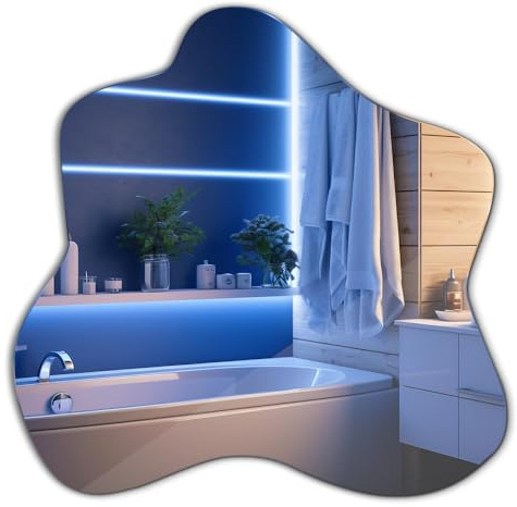 Grande Specchio 77,3x76,6 cm Forma Irregolare per Soggiorno, Bagno, Camera da Letto, il Corridoio Moderno Design Stile Loft Montaggio da Parete Senza Cornice Bordo Ondulato Organico Asimmetrico