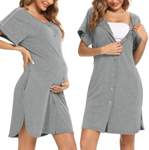 iClosam Chemise de Nuit Maternité Coton Boutonnée pour Allaitement | Chemise de Nuit Maternité, Coton Doux, Respirabilité Agréable, Souplesse Naturelle, Grossesse Et Repos, Usage Toute L'Année