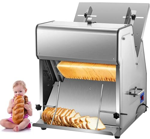 Máquina cortadora de pan automática, cortadora de pan comercial de 370 W con cuchillas de 12 mm, longitud de pan ajustable de 110 a 390 mm, máquina formadora de alimentos para tostadas, rebanadas de