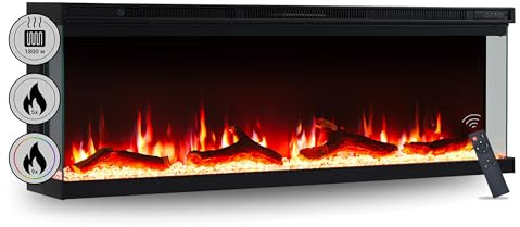 BALDERIA Elektrokamin Orson 50, Schwarz | Elektrischer Wand-/Einbaukamin, LED 3D-Flammeneffekt, dimmbar, Heizung 1800 W Leistung, Timer, Thermostat, Fernbedienung