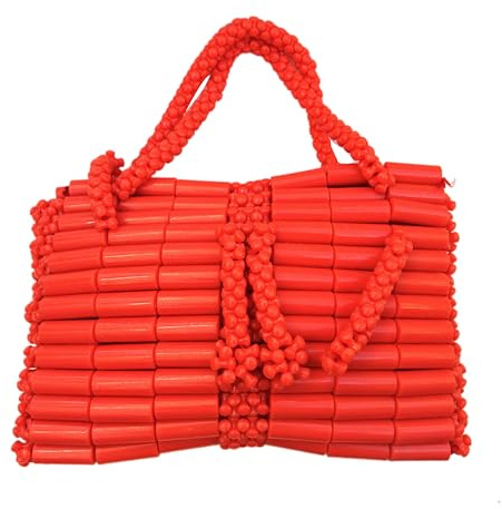 PrestigeApplause orange akryl korall afrikanska nigeria pärlor etnisk handväska, liten traditionell design, lätt, Orange, Traditionell etnisk