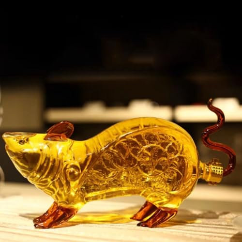 DUOAZJL Statue d'art et Sculpture - Bouteille de Whisky Amusante de 1 000 ML, 12 Signes du Zodiaque Chinois, Carafe à Whisky en Verre avec Animaux, Objets de Collection, nouveauté 2025(Rat)