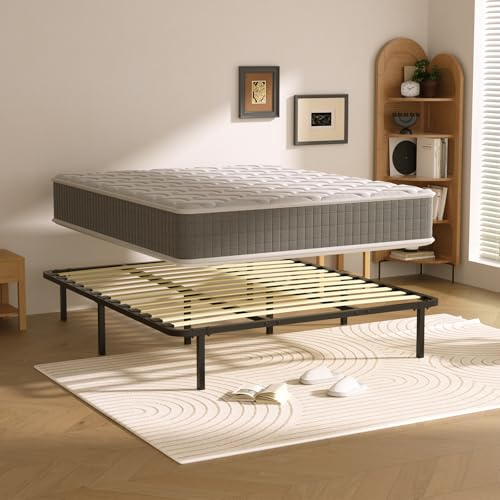 DEWINNER Letto Completo | Materasso a Memoria 30cm | Rete a Doghe 160x190cm | Alto 35cm, con 8 piedi, 13 doghe, Facile da montare, Ortopedico, Antiacaro, Grigio，Letto Matrimoniale