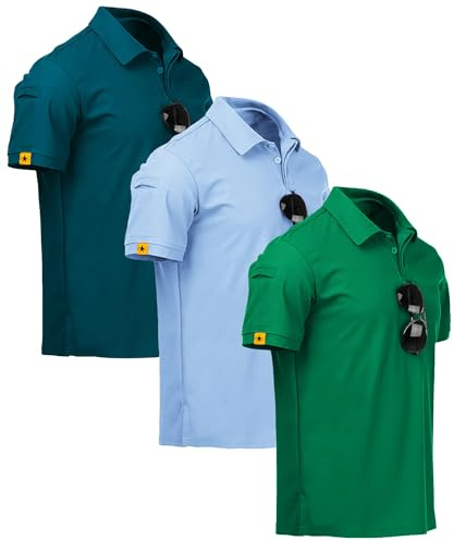ZITY 3 Pack Mens Polo Shirt Short Sleeve Sports Performance Business Casual Golf Shirts for Men Collared Tactical T-Shirts Tealblue Grassgreen Moonblue X-Large