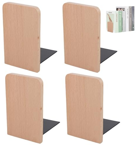 GOEDCH Buchenholz Buchstützen: 4 Stück 13 x 8 x 10.5 CM Bücherstützen aus Holz, Rechteckige Bookends Buchstütze für Zuhause, Büro und Schule, Dekorative Bücherstütze aus Holz für Bücher, Schallplatten
