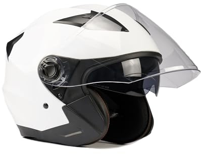 BNO Jet ONE Jethelm Helm Motorradhelm mit Langvisier+ Sonnenvisier Glanz Weiß Größe (S-XL) (S (55-56cm)) (S (55-56cm))