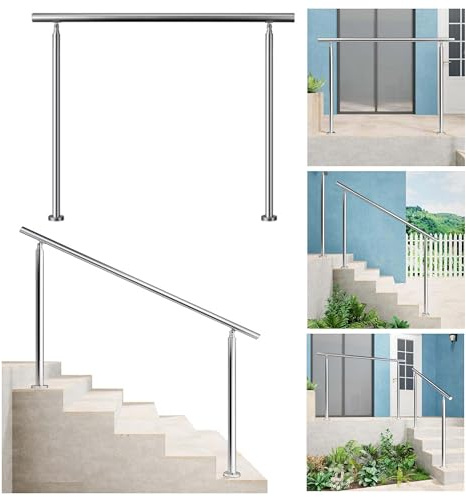 AICA Geländer Edelstahl Handlauf, Treppengeländer 150 cm, Ohne Querstäben, Silber, Eingangsgeländer Innen- Und Außenbereich Geeignet
