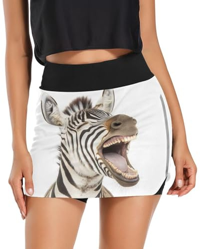 Skrattande zebra löparkjol, golfkjol med hög midja, sportkjolar kvinnor, Skrattande zebra, XL