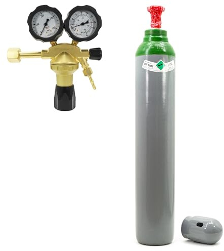Argon Gasflasche Schutzgasflasche Argon 10L mit Druckminderer Argon - Gefüllte Argon-Flasche 200 Bar + Druckminderer Ar/CO2 Typ GCE 24 l/min BestSchweissen.de für TIG MIG MAG Schweißen