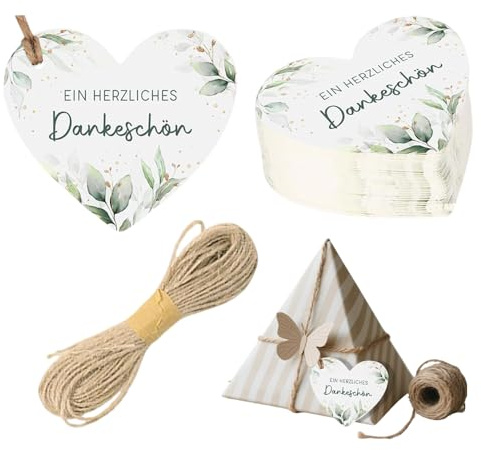 Tsangbaby 50 Stück Geschenkanhänger Dankeschön Geschenke 5cm Ein Herzliches Dankeschön Geschenkanhänger Danke mit Schnur für Kommunion Hochzeit Geburtstag Taufe Etiketten Tags