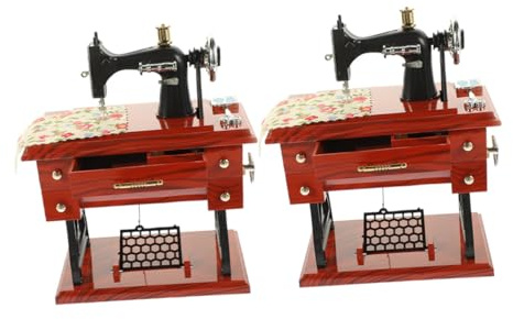 TOPBATHY 2 Stück Vintage Nähmaschinen Ornament aus Kunststoff mit Mechanischem Musikspielwerk als Nostalgische Tischdekoration für Sammler und Zuhause