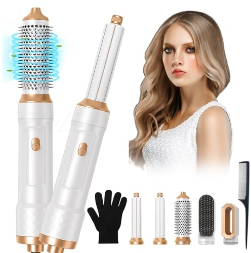 Airstyler 5 in 1 Hair Styler 1000W Warmluftbürste Set mit Auto Lockenstäbe,1000W Haartrockner Air brush für Alle Haartypen, Haarstyler für Volumen, Trocknen, Glätten & Locken (Weiß)