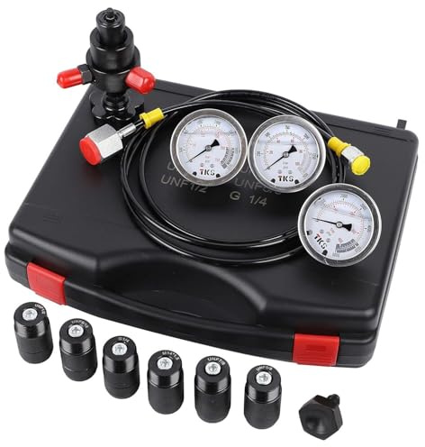 WUGMCNFBC Kit di Ricarica per accumulatore di azoto Idraulico, Kit di riempimento di azoto, Sistema di Prova della Pressione, Strumenti di Carica del Gas con 7 adattatori, 3 manometri, 1 Tubo del Gas