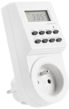 GTV Digitale Wochenzeitschaltuhr Zeitschaltuhr Timer-Steckdose - Leise Elektronischer 7-Tage, 24-Stunden-Timer, 8 EIN-/Aus-Zyklen, 3500W 16A - Für Haus, Garten, Aquarien, Weiß