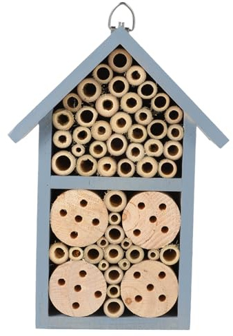 Veemoon Holz insektenhaus Buntes Bienenhotel Nisthilfe für Wildbienen Gartendeko mit Aufhängung Wetterfestes Nistholz für Balkon und Outdoor Bereich
