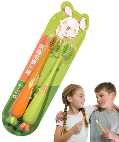 Brosse à Dents Enfant - 2 Unités en Forme de Carotte Soies Douces pour Soin Gingival - Soin Nettoyage Manuel Soies Douces Brossage Dents Garçons Filles 3+ Ans Bébé Voyage Salle De Bain
