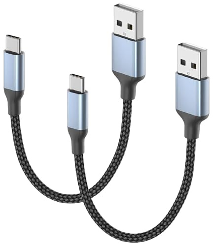 USB A auf USB C Kabel Kurz, 15 cm 2 Stück USB2.0 Geflochten 3A USBA auf USBC Ladekabel Kurz Typ C zu A Schnellladekabel für iPhone 17 16 15 Pro Max Samsung Galaxy S25 S24 Pixel 9 Powerbank Schwarz