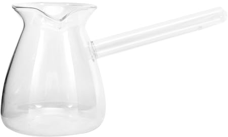 jojofuny 350ml High Borosilicate Glass Turkish Coffee Pot - Heat Resistant Glass Milk Frothing Pitcher with Ergonomic Side Handle - Clear Coffee Jug for Espresso, Tea & Latte Art