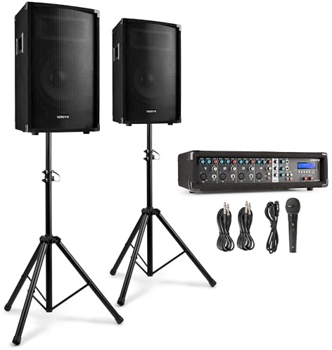 Vonyx VX210 Sistema Karaoke Bluetooth 1000W con 2 micrófonos y Soportes
