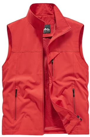 Generisch Gilet senza maniche da uomo, abbigliamento esterno, estate, outdoor, gilet, viaggi, foto, lavoro, pesca, gilet cargo con tasche, Colore: rosso, L