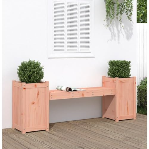 QZZCED Panca da giardino con fioriere in legno massello di abete Douglas 180 x 36 x 63 cm, 2 fioriere integrate, mobile da esterno resistente per patio e terrazza, capacità di carico