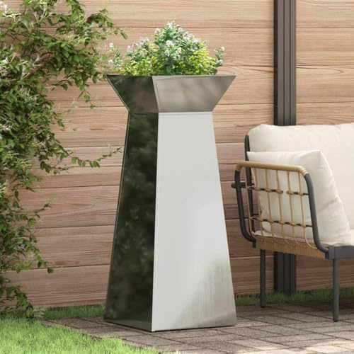Fioriera rialzata, aiuola per verdure, fioriera, colonne, 2 pezzi, argento, 40 x 40 x 100 cm, in acciaio, per giardino, giardino d'inverno, balcone, terrazza