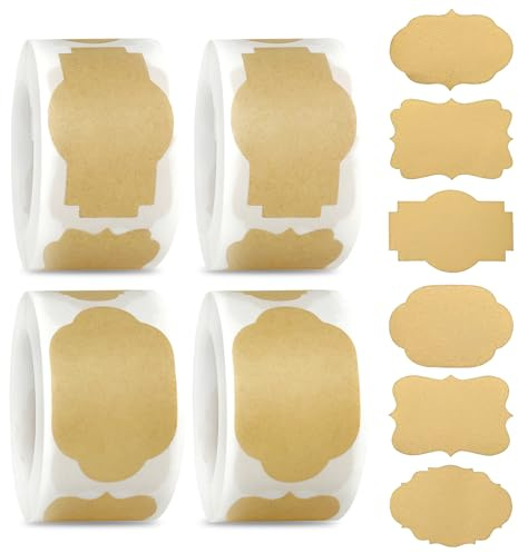 1000 PCS Gift Tag Stickers, 1.2X 2 Self Adhesive Brown Sticky Labels for Presents, Blank Stickers, Removable Sticky Kraftpaper Label for Jars Jam Bottles Glass Food Storage