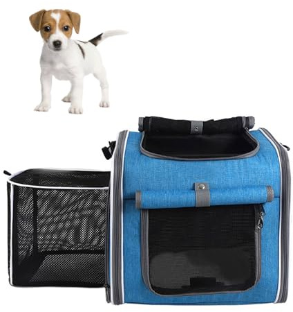 Haofy Erweiterbarer Fahrradkorb für Hunde, Haustierträger mit 4 Netzfenstern, Schnell Lösbare Lenkerhalterung, Kleine Hunde Unter 17,6 Pfund, Reisetasche Picknick Fahrradzubehör (Blue)