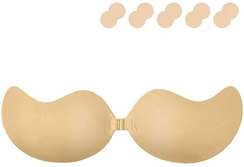 Yutdeng 1/2 Paia Donna Reggiseno Adesivo Push Up Reggiseno Invisibile Senza Spalline Schiena Scoperta Riutilizzabile Coppe Adesive Seno con 5 Copricapezzoli per Festa Matrimonio