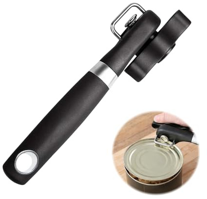 Manuell konservöppnare säkerhetsburköppnare utan vassa kanter, rostfritt stål konservöppnare med ergonomiskt halkfritt handtag, burköppnare för kök camping utomhus, lätt att rengöra