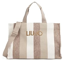 Liu Jo Borsa a Mano Striped Canvas, Sabbia, 40x30x20 cm, con Tracolla Regolabile e Amovibile, Chiusura a Cerniera