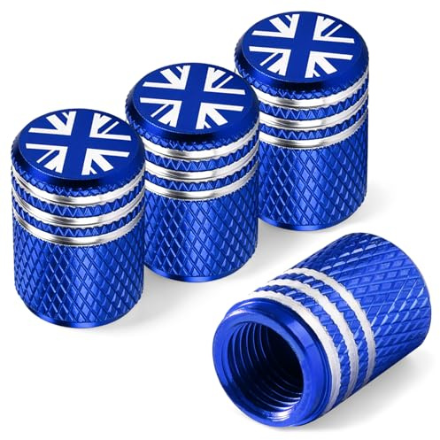 4 Pack Union Jack Metal Alloy Tyre Valve Caps, Corrosion Resistant (Blue)