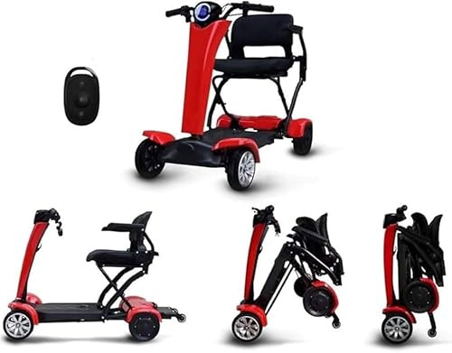 Automatic Folding Mobility Scooter, Auto Folding Electric Portable Travel Scooter, Mobility Chair, 250W Dual Motor, Flip Up Arm Rest, 20 KM Removable Battery, Remote Control, 4 Wheel Suspension