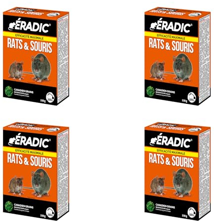 Caussade ERADIC Canadien Grains Anti-Rats & Souris - 24 Sachets - 600g | Efficacité Maximale - Lieux Secs - Prêt à l'Emploi - Une Ingestion Suffit - ERSC150X4