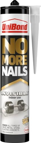 UniBond No More Nails Invisible, Heavy-Duty Clear Glue, Strong glue for Wood, Ceramic, Metal & More, Instant Grab Mounting Adhesive, 1 x 285g Cartridge
