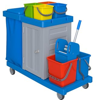 Multi Purpose Hospital Cleaning Trolley On Wheels Hospital 36 With Closed Cabinet Janitorial Cart