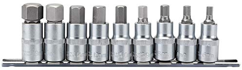 Draper 16307 1/2-Inch Square Drive Metric 55 mm Long Hexagonal Socket Bit 9 Piece Set, Blue