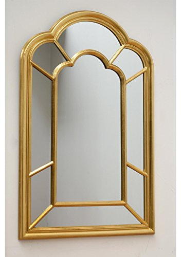 DRW Espejo de Pared con Forma de Ventana, Dorado, 140x85 cm