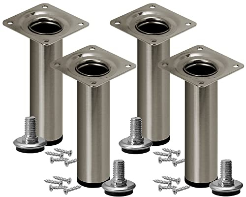 Stahlia Möbelfüße verstellbar (4er Set) Edelstahl Gebürstet 50cm Höhe belastbar bis 50kg Sofafüße Schrankfüße Möbelbeine höhenverstellbare Füße Metallbeine