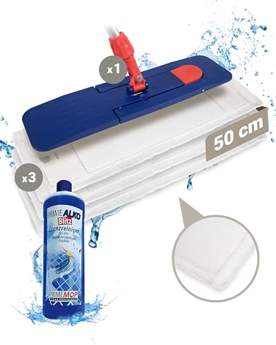 PrimeMop 7 in 1 WISCHMOP Set 50CM / BODENWISCHER / 4X ERSATZ MOP/Halter/TELESKOPSTIEL / 1L GRATIS Reiniger MK